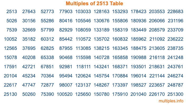 Multiples of 2513 Table