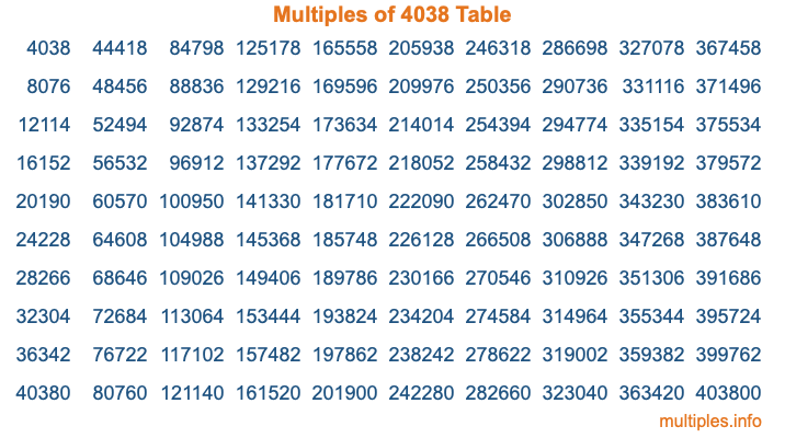 Multiples of 4038 Table
