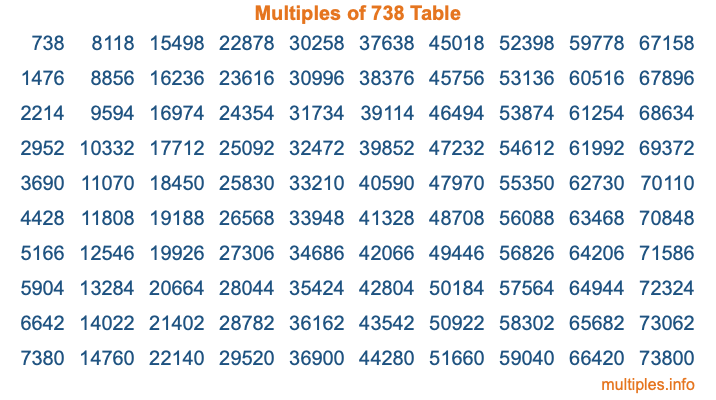 Multiples of 738 Table